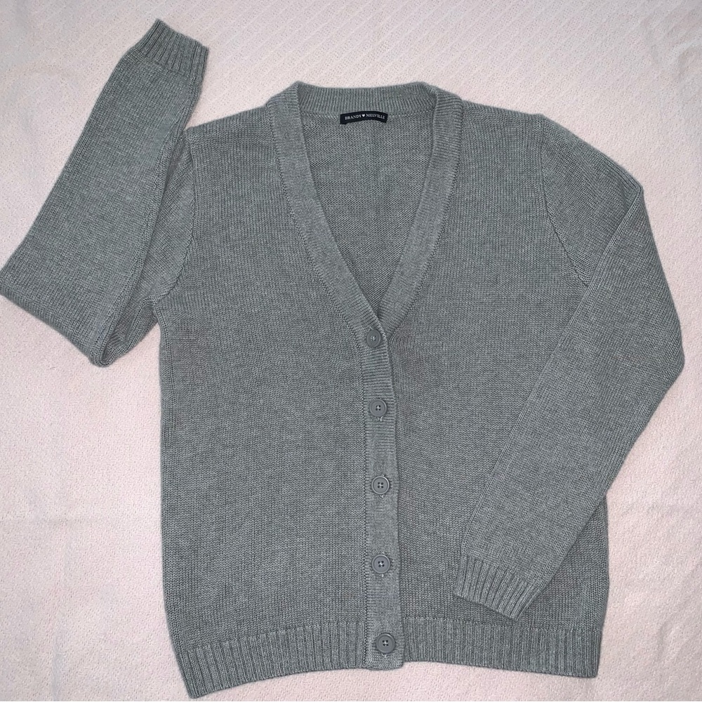 Brandy Melville “Shannon” Gray Button Down V-Neck Cardigan Sweater.